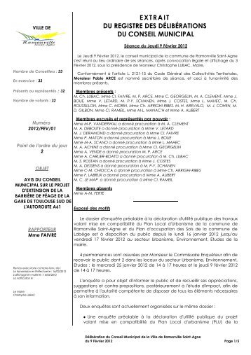 DU REGISTRE DES DÉLIBÉRATIONS DU CONSEIL MUNICIPAL