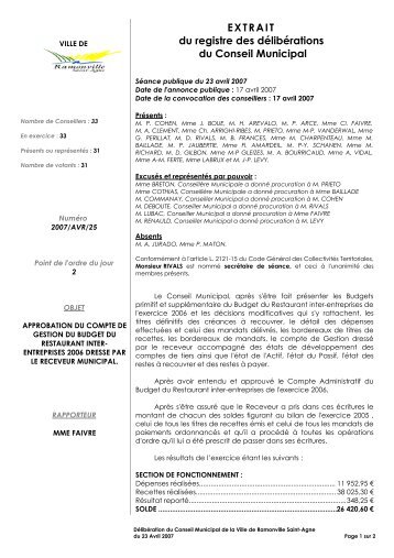 EXTRAIT du registre des délibérations du Conseil Municipal