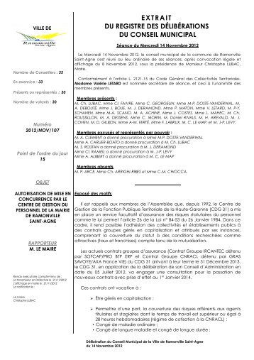 DU REGISTRE DES DÉLIBÉRATIONS DU CONSEIL MUNICIPAL