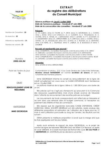 EXTRAIT du registre des délibérations du Conseil Municipal