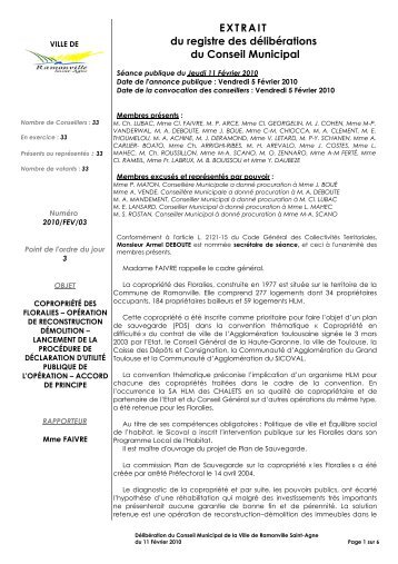 du registre des délibérations du Conseil Municipal