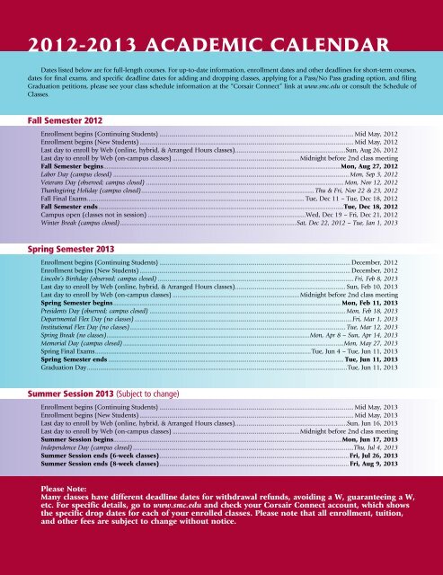 2012-2013 Academic Calendar