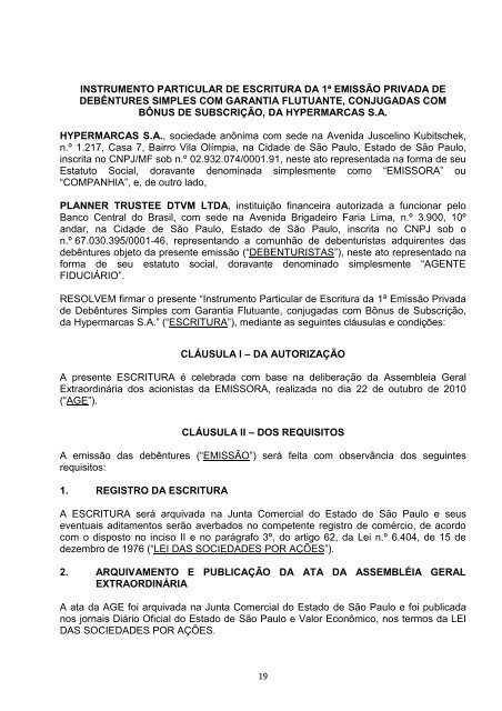 instrumento particular de escritura da 1Âª emissÃ£o ... - Hypermarcas