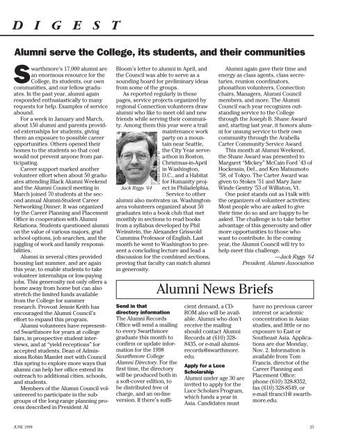 Swarthmore College Bulletin (June 1998) - ITS