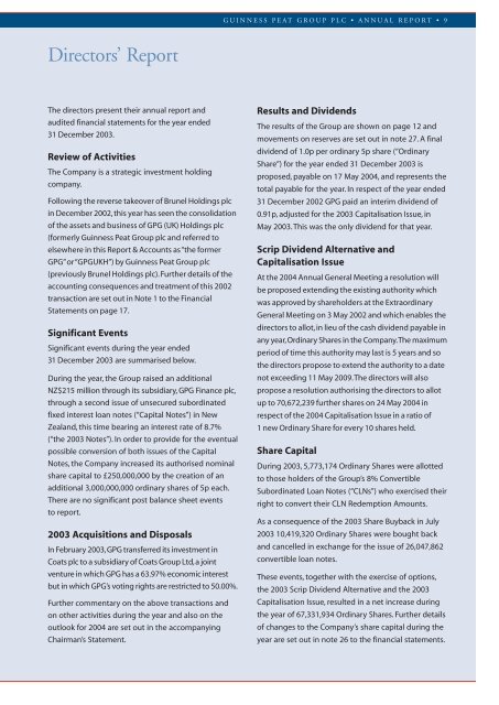 GPG Report & Accounts 2003 - Guinness Peat Group plc