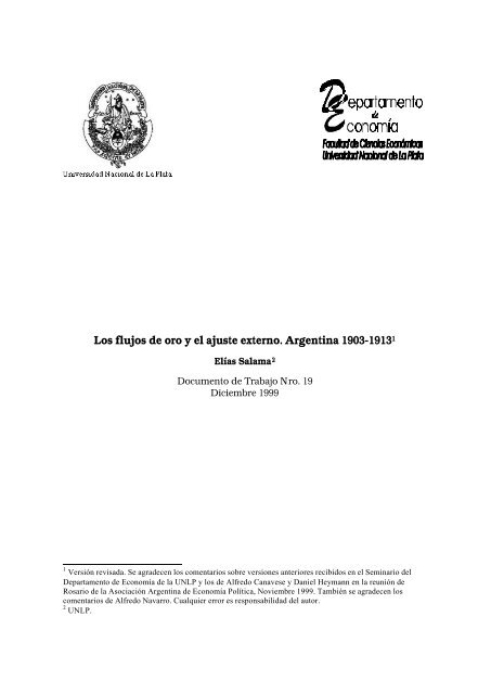 Los flujos de oro y el ajuste externo Argentina 1903-1913