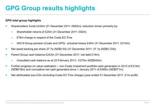 GPG Group and Coats plc