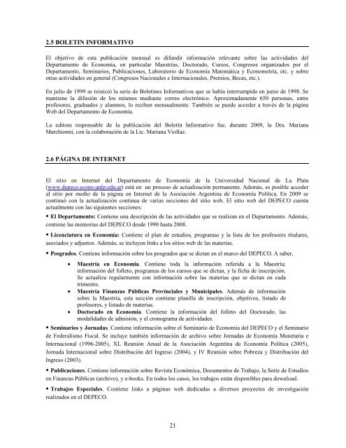 Memoria 2009 - Departamento de EconomÃ­a - Universidad Nacional ...