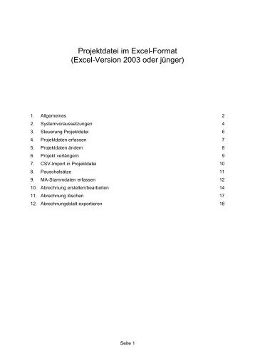 Anleitung Projektdatei im Excel-Format