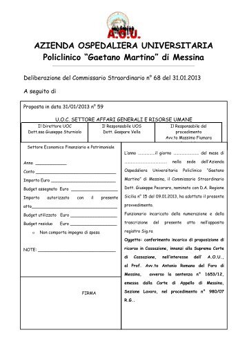 AZIENDA OSPEDALIERA UNIVERSITARIA Policlinico “Gaetano Martino” di Messina
