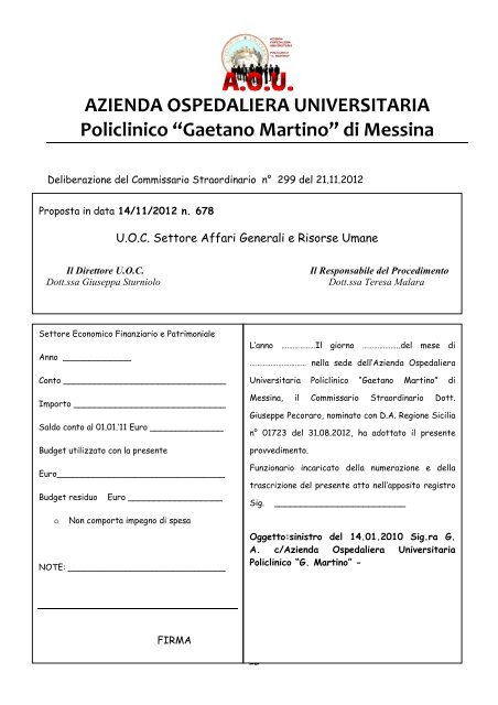 AZIENDA OSPEDALIERA UNIVERSITARIA Policlinico “Gaetano Martino” di Messina