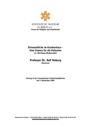 Professor Dr. Ralf Hoburg - Katholische Akademie in Berlin