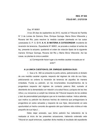 Fallo dictado por el Tribunal de Familia NÂº 3 de Lomas de Zamora