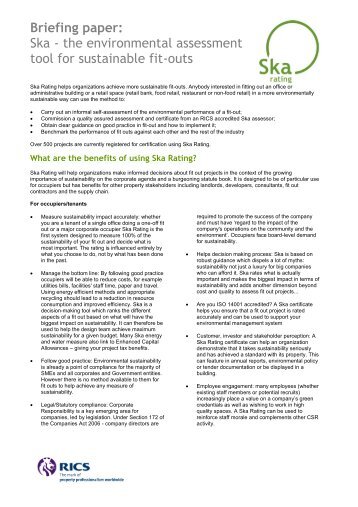 Briefing paper Ska - the environmental assessment tool for sustainable fit-outs