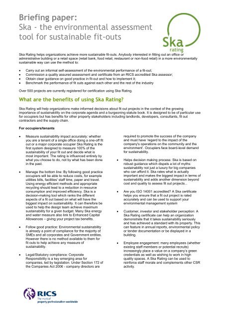 Briefing paper Ska - the environmental assessment tool for sustainable fit-outs