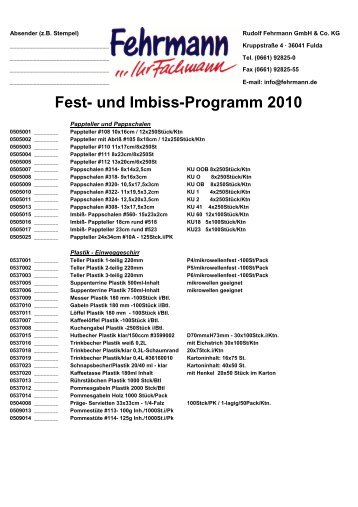 Fest- und Imbiss Programm 2010