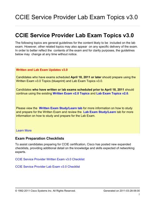 CCIE Service Provider Lab Exam Topics v3.0