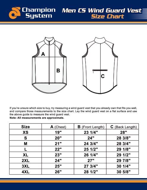 Vest Size Chart