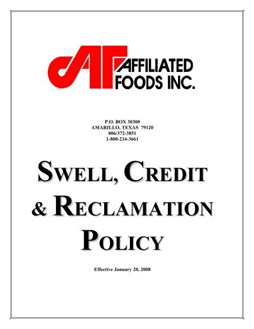 SWELL CREDIT RECLAMATION POLICY