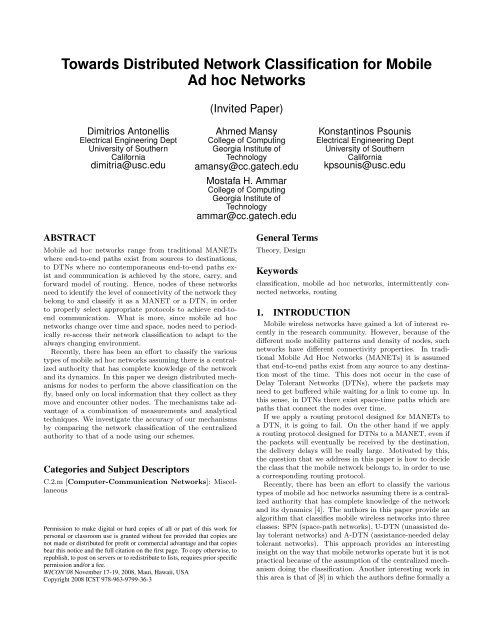 Towards Distributed Network Classification for Mobile Ad hoc ...