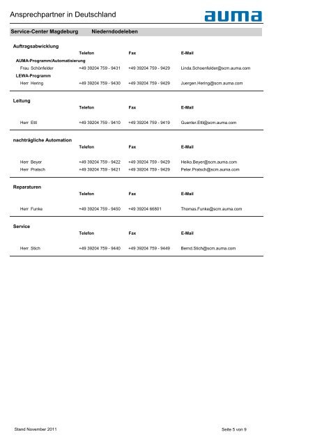 Ansprechpartner in Deutschland als PDF-Datei - Auma.com