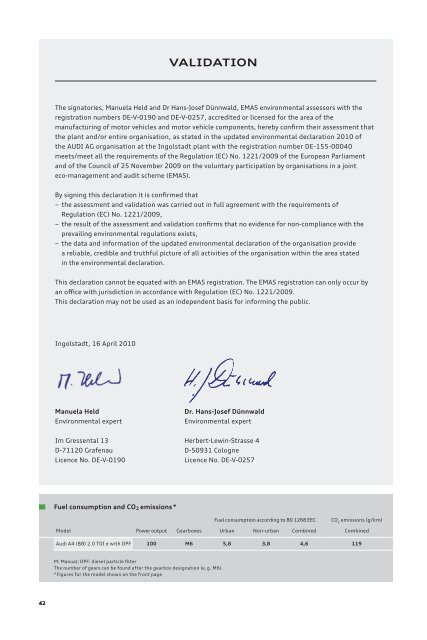 Environmental Declaration 2010 for the Audi Plant in Ingolstadt