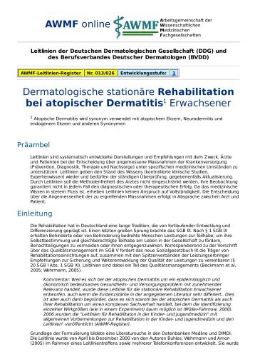 AWMF online - S1-Leitlinie Dermatologie: Rehabilitation atopischer ...
