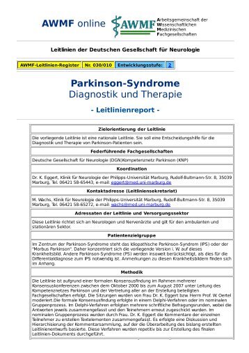 AWMF online - S2-Leitlinie: Parkinson-Syndrome - Leitlinienreport -