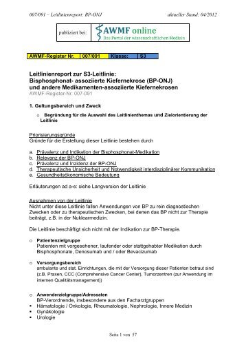 Leitlinienreport zur S3-Leitlinie: Bisphosphonat- assoziierte - AWMF