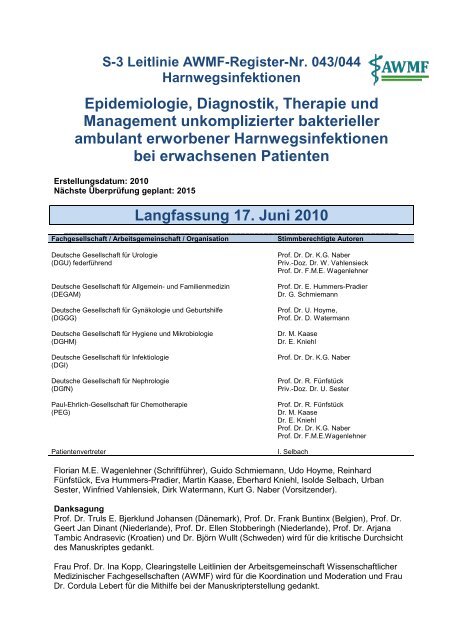 Epidemiologie, Diagnostik, Therapie und Management - AWMF