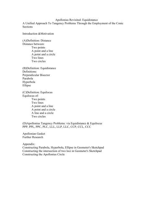 Apollonius Revisited Equidistance