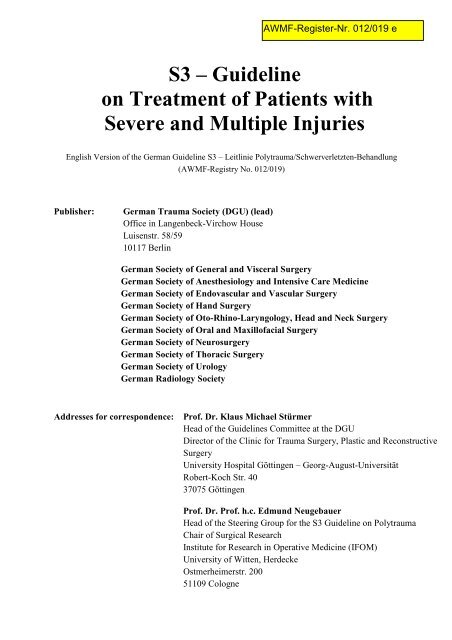 Guideline on Treatment of Patients with Severe and Multiple ... - AWMF