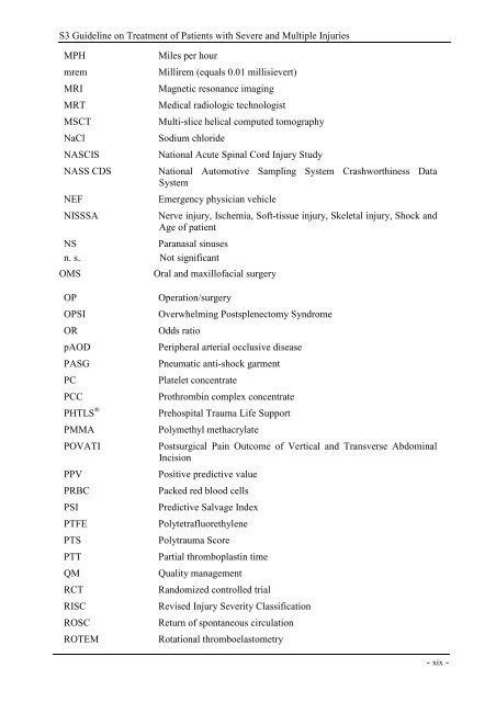 Guideline on Treatment of Patients with Severe and Multiple ... - AWMF