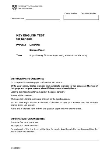 KEY ENGLISH TEST for Schools