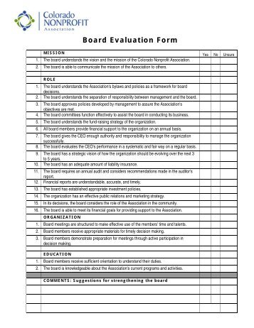 Sample board performance evaluation form Center for Corporate