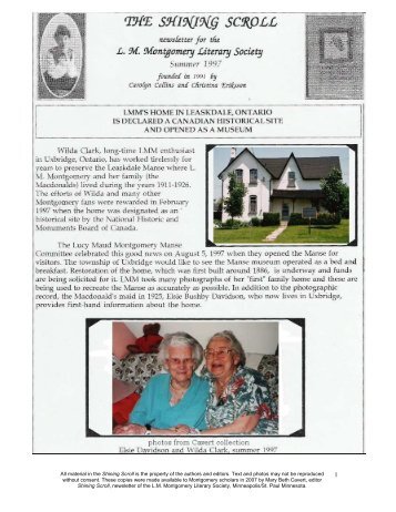 Shining Scroll 1997 - Web Site of the LM Montgomery Literary Society