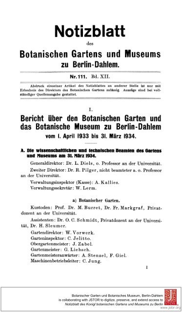 Botanischen Gartens und Museums zu Berlin-Dahlem.