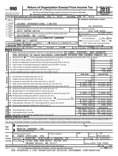 Form 990 - Chimes International Limited