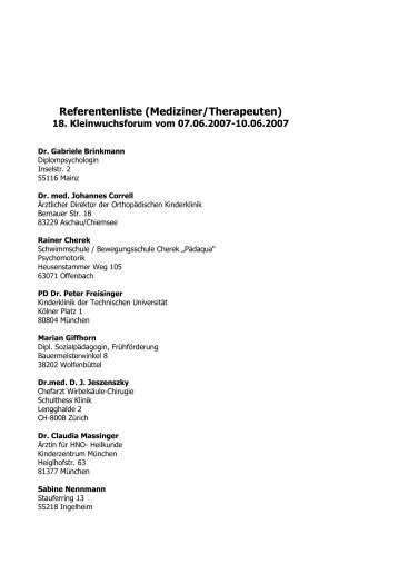 Referentenliste (Mediziner/Therapeuten) - BKMF