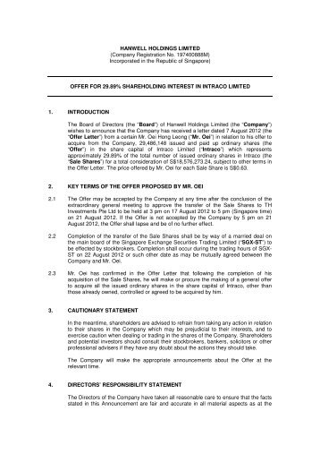 HANWELL HOLDINGS LIMITED (Company Registration No ...