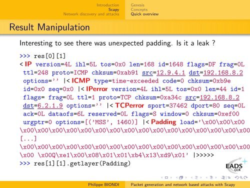 Packet generation and network based attacks with Scapy - SecDev.org