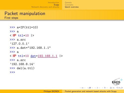Packet generation and network based attacks with Scapy - SecDev.org