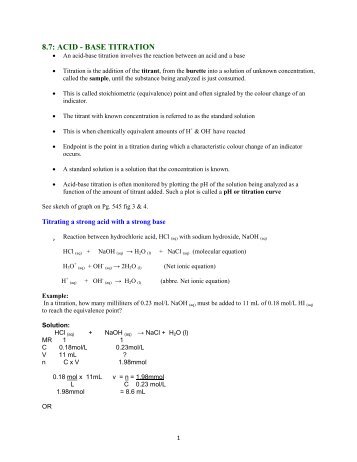 8.7 ACID - BASE TITRATION