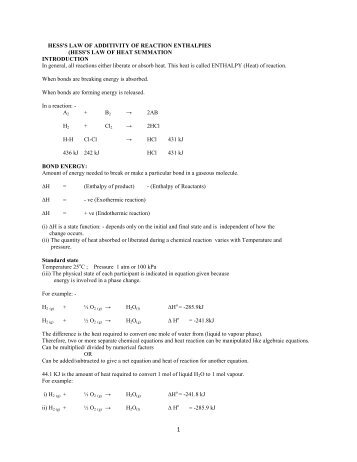 HESS'S LAW OF ADDITIVITY OF REACTION ENTHALPIES (HESS'S ...