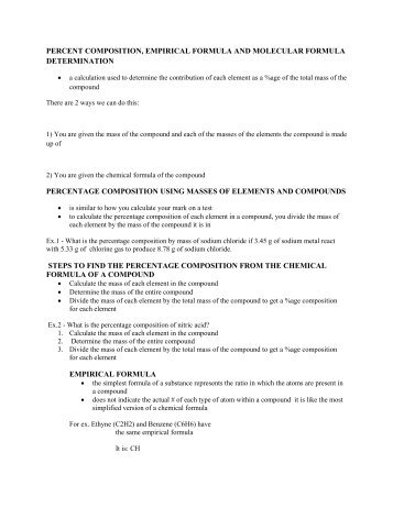 percent composition, empirical formula and molecular formula ...