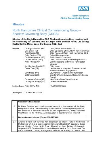 Minutes of Meeting - North Hampshire Clinical Commissioning Group