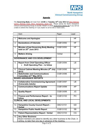 Governing Body Papers - North Hampshire Clinical Commissioning ...