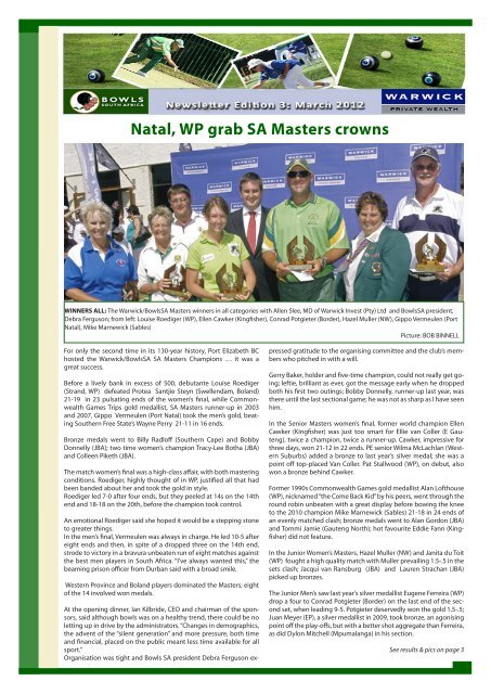 Natal, WP grab SA Masters crowns - Bowls South Africa