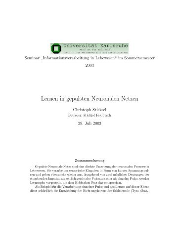 Lernen in gepulsten Neuronalen Netzen (Beispiel ... - CES