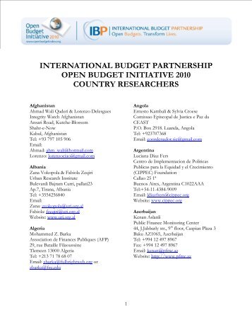 international budget partnership open budget initiative 2010 country ...